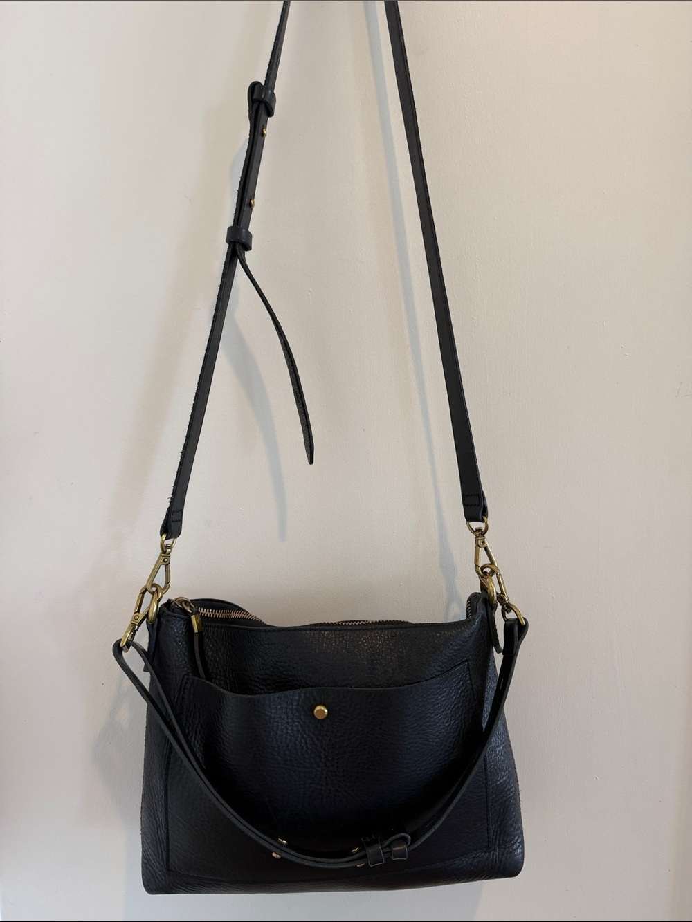 Madewell Transport Black Pebble Leather Crossbody/Shoulder Bag with Two Straps